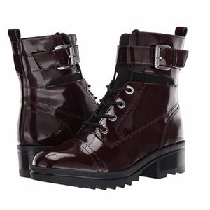 Marc Fisher LTD Bristyn Burgundy Patent Leather Lace Up Combat Boot Size 7